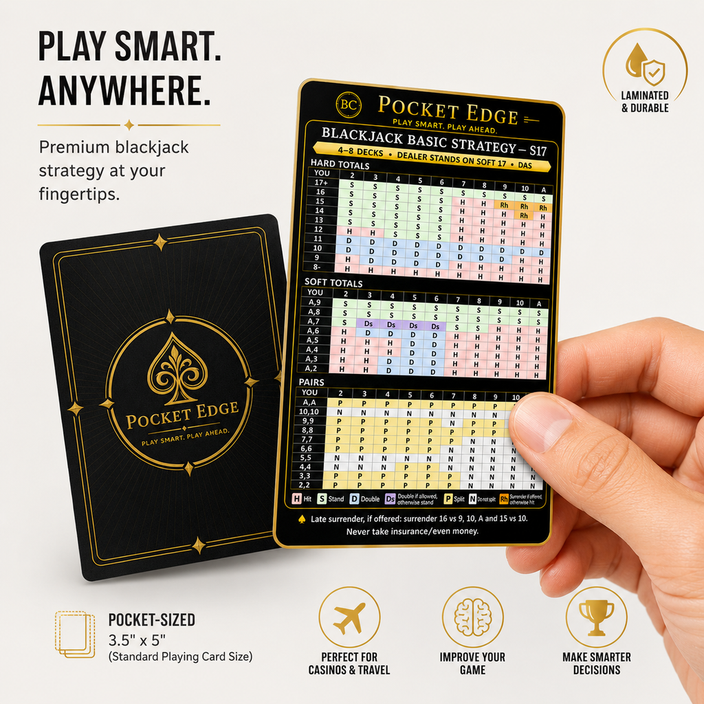 Pocket Edge Blackjack Basic Strategy Card — S17 / Stand on Soft 17